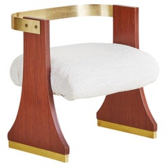 Wood Stool with Brass Backrest, Italy 1970s - 2 Available
