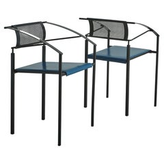 Iron ‘Carrè VI’ Chair in Blue Leather by Fly Line, Italy 1990s