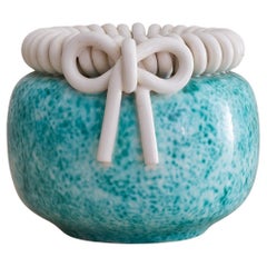 Vase en céramique turquoise avec motif de nœud par Gustave Asch, années 1940