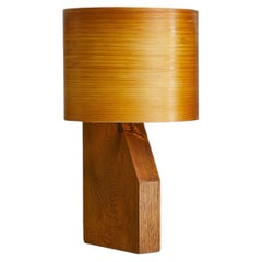 French Wooden Table Lamp with Veneer Shade, 1960s