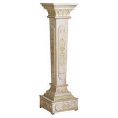 French Art Nouveau Hand-Painted Wood Pedestal, 1960s