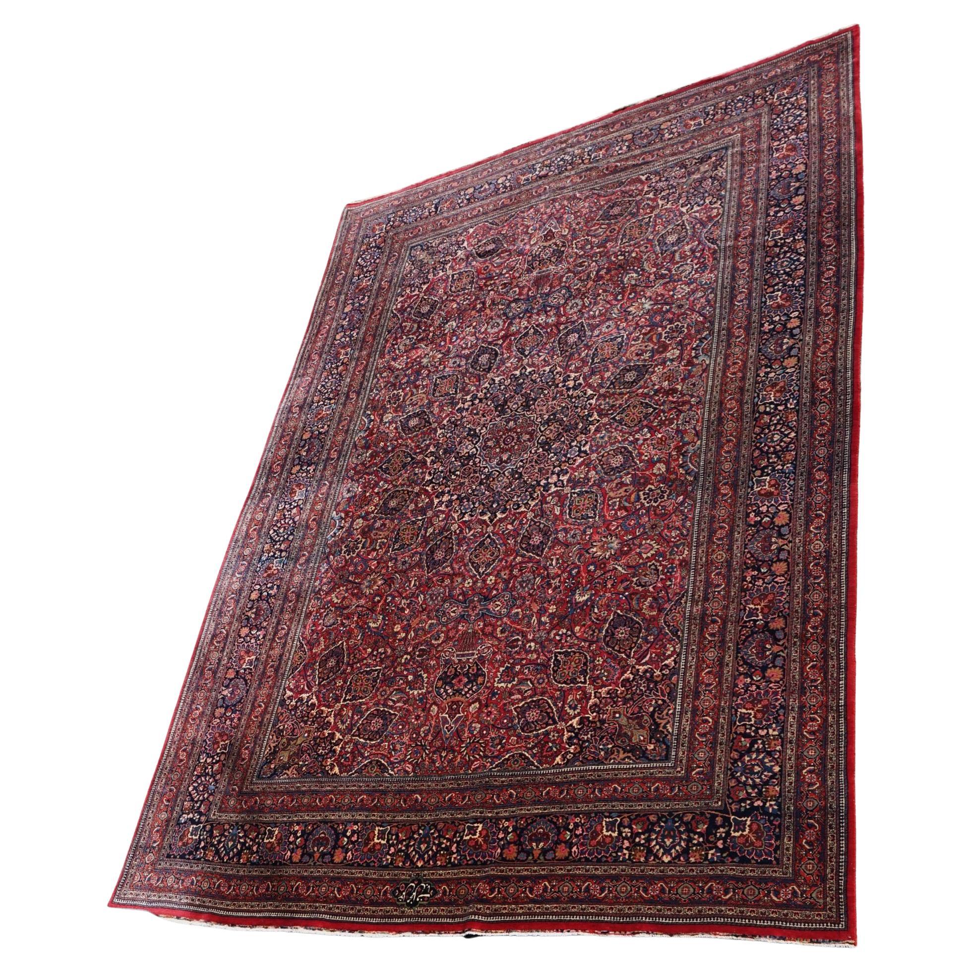 Rare Antique Palace Size Ardabil Pattern Rug Hand knotted in Pure Lambswool