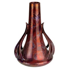 Lustre Iridescent Art Nouveau Leaf and Flower Pattern Vase