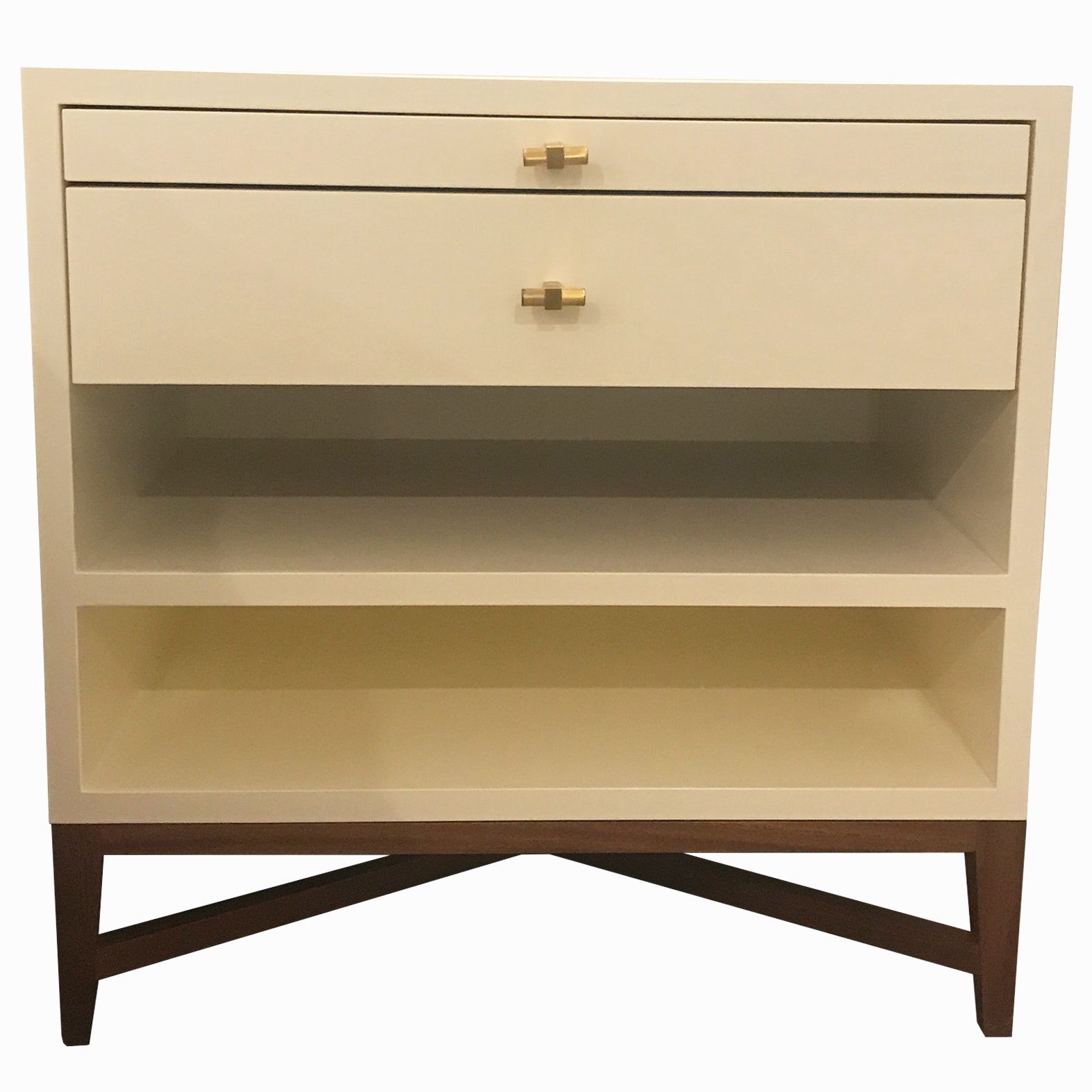 Nightstand Or Side Table In Cream Custom Color Lacquer Finish And Walnut Legs For Sale At 1stdibs