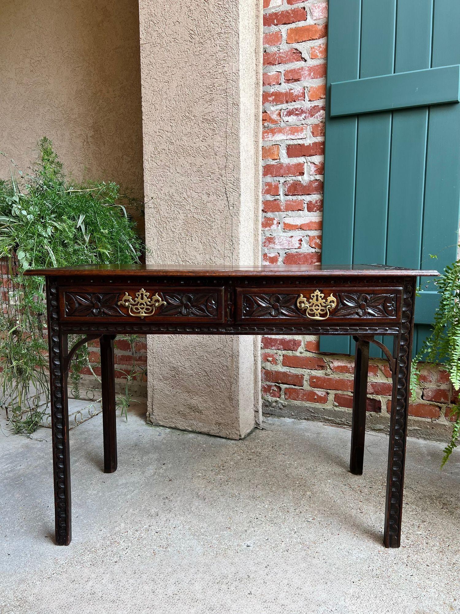 British Antique English Sofa Console Table Jacobean Carved Oak Foyer Table c1890 For Sale