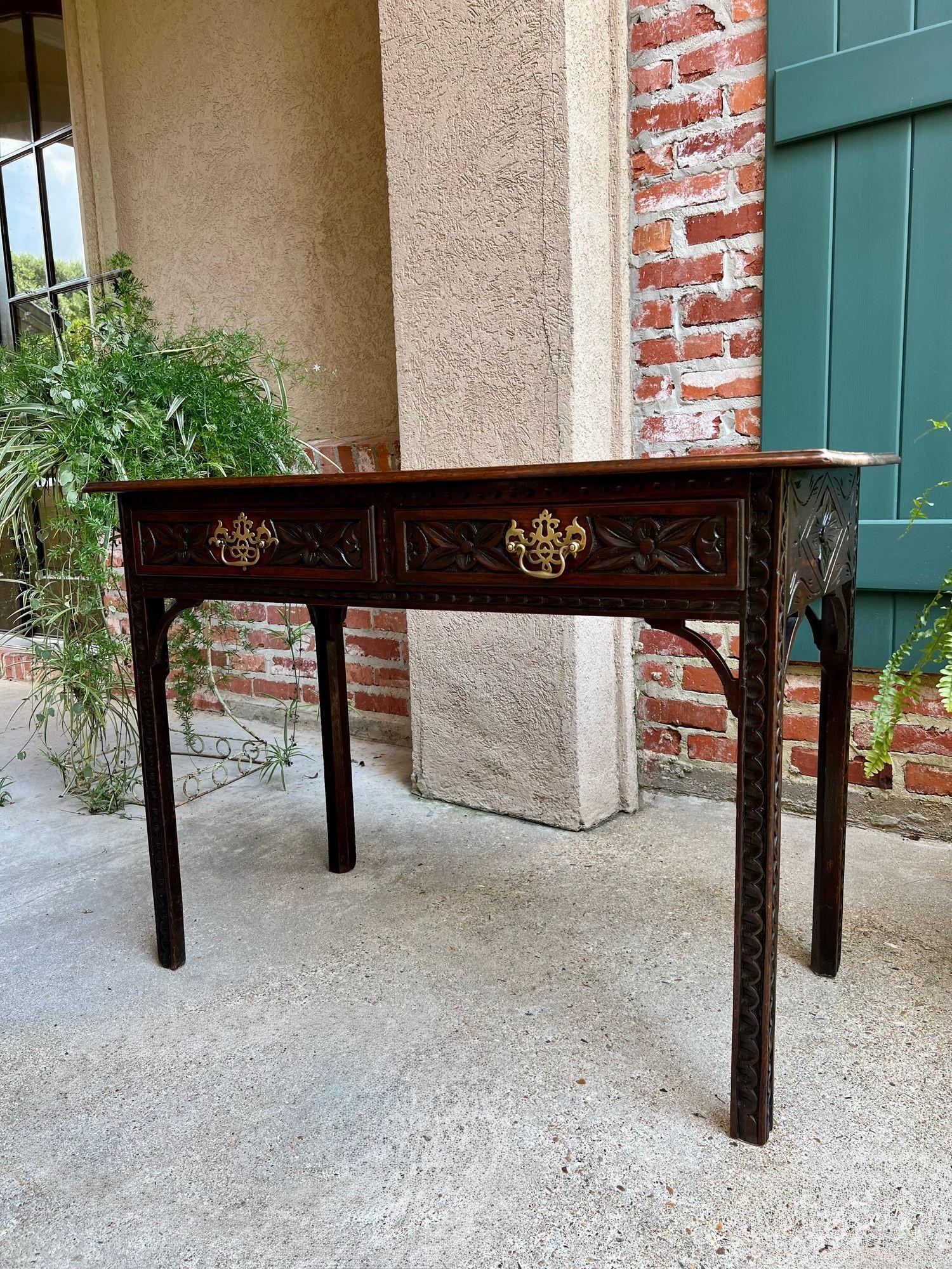 Hand-Carved Antique English Sofa Console Table Jacobean Carved Oak Foyer Table c1890 For Sale