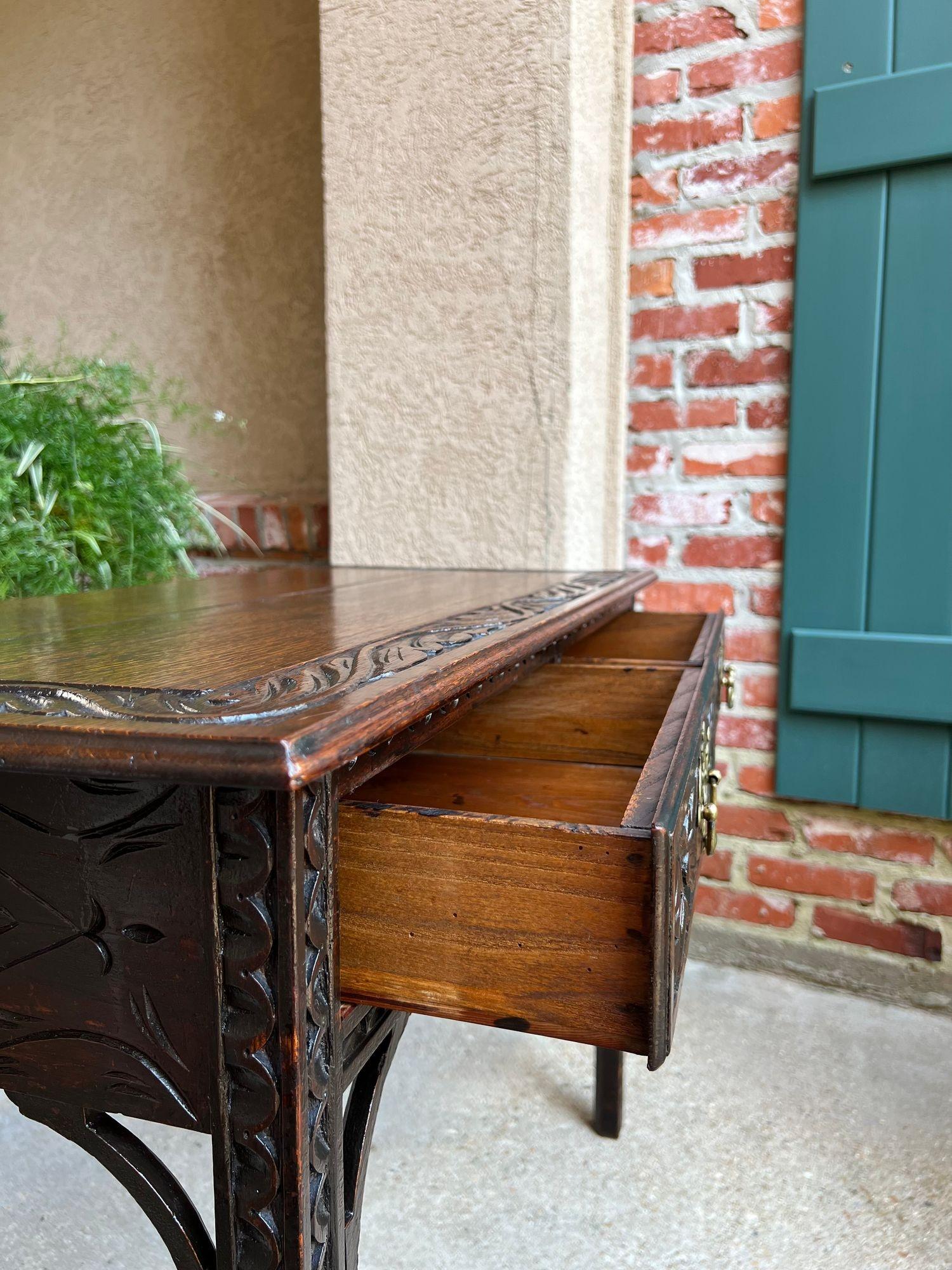 Antique English Sofa Console Table Jacobean Carved Oak Foyer Table c1890 For Sale 4