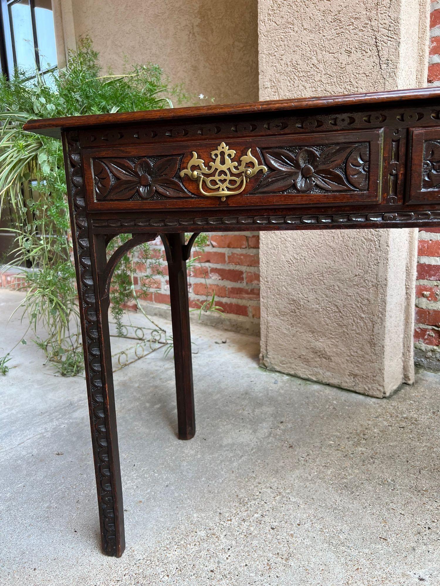 Antique English Sofa Console Table Jacobean Carved Oak Foyer Table c1890 For Sale 9