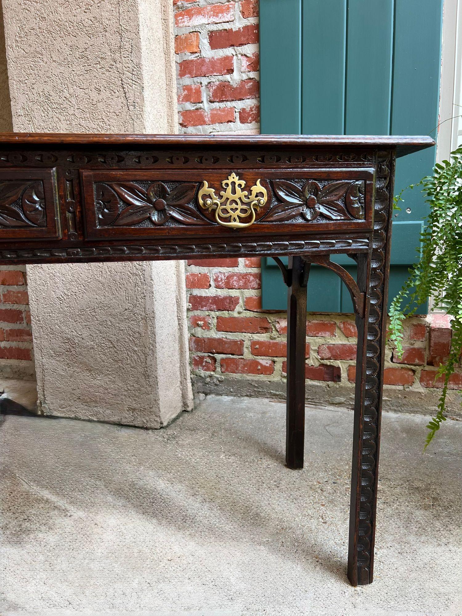 Antique English Sofa Console Table Jacobean Carved Oak Foyer Table c1890 For Sale 11
