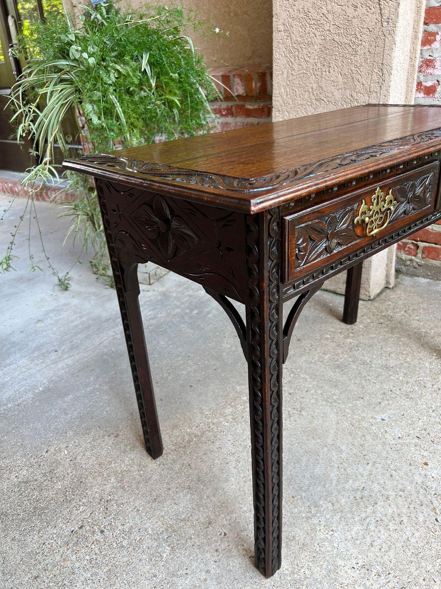 Antique English Sofa Console Table Jacobean Carved Oak Foyer Table c1890 For Sale 8