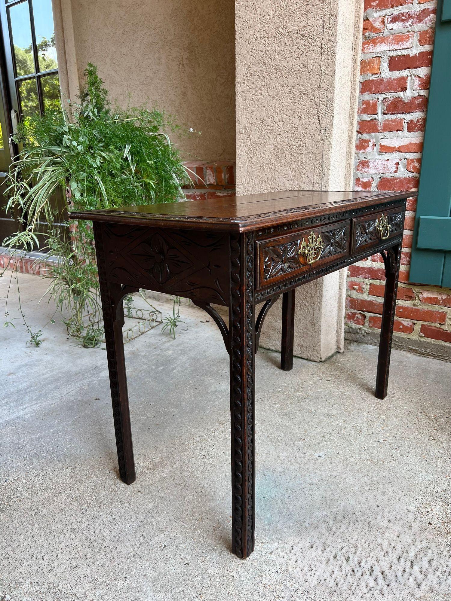Antique English Sofa Console Table Jacobean Carved Oak Foyer Table c1890 For Sale 7
