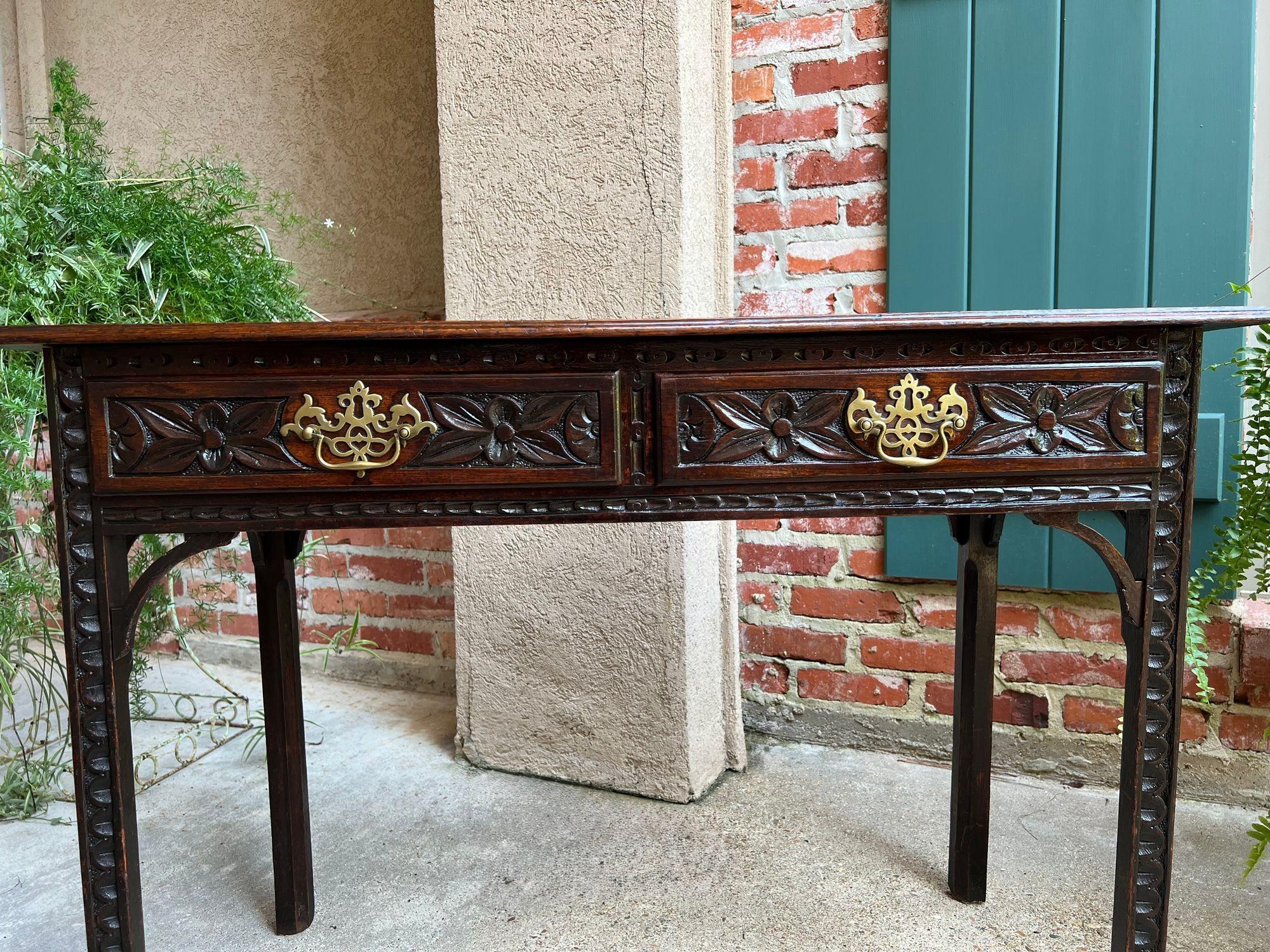 Antique English Sofa Console Table Jacobean Carved Oak Foyer Table c1890 For Sale 1