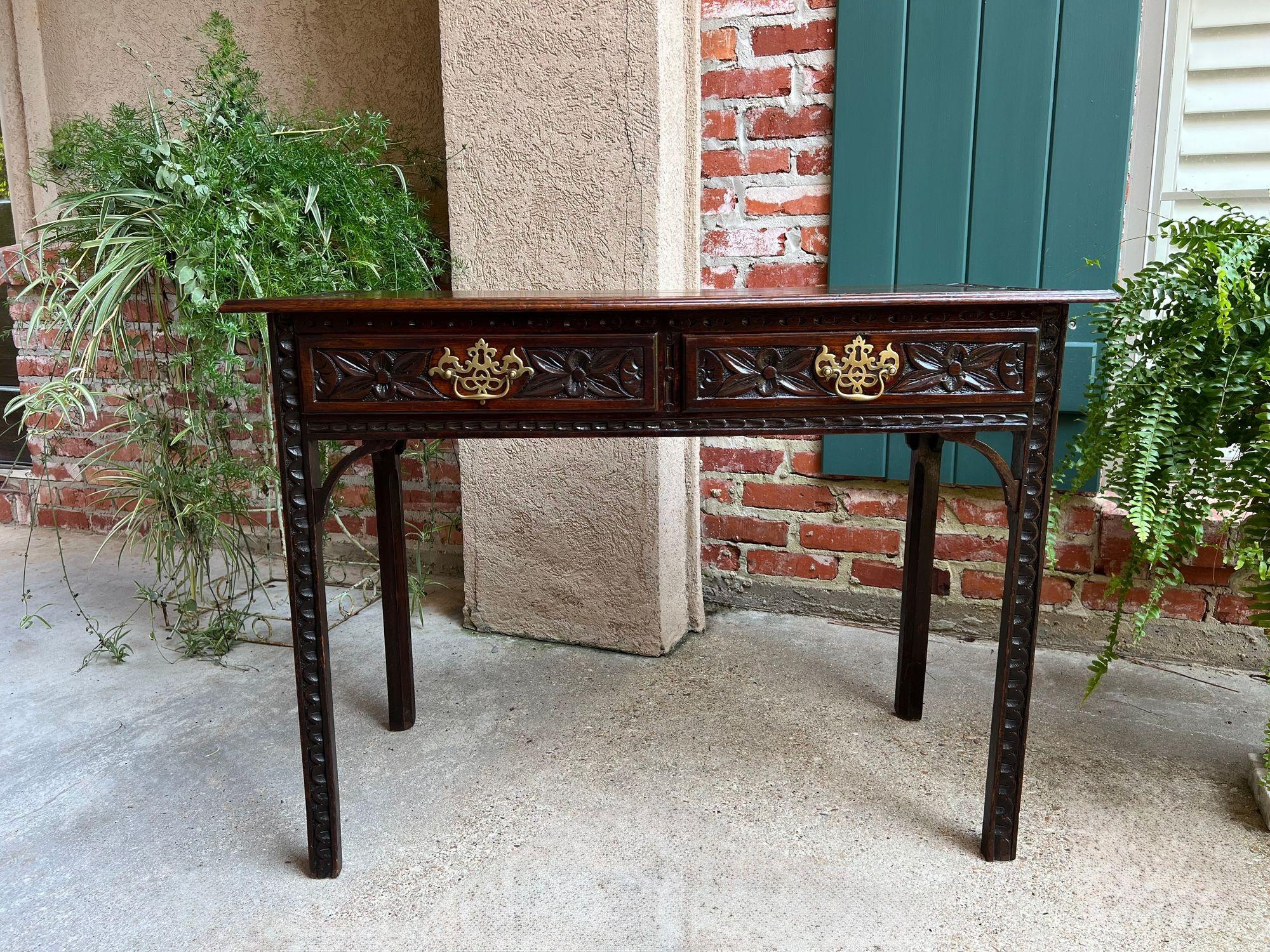 Antique English Sofa Console Table Jacobean Carved Oak Foyer Table c1890 For Sale 6