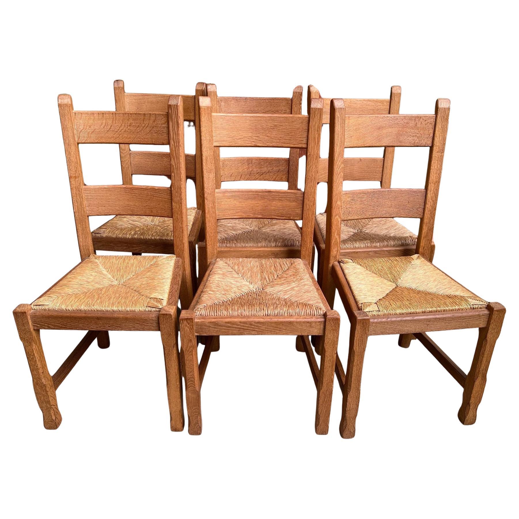 Set 6 Chaises de Salle à Manger Vintage By avec dossier en échelle Siège en jonc Chêne Country Farmhouse
