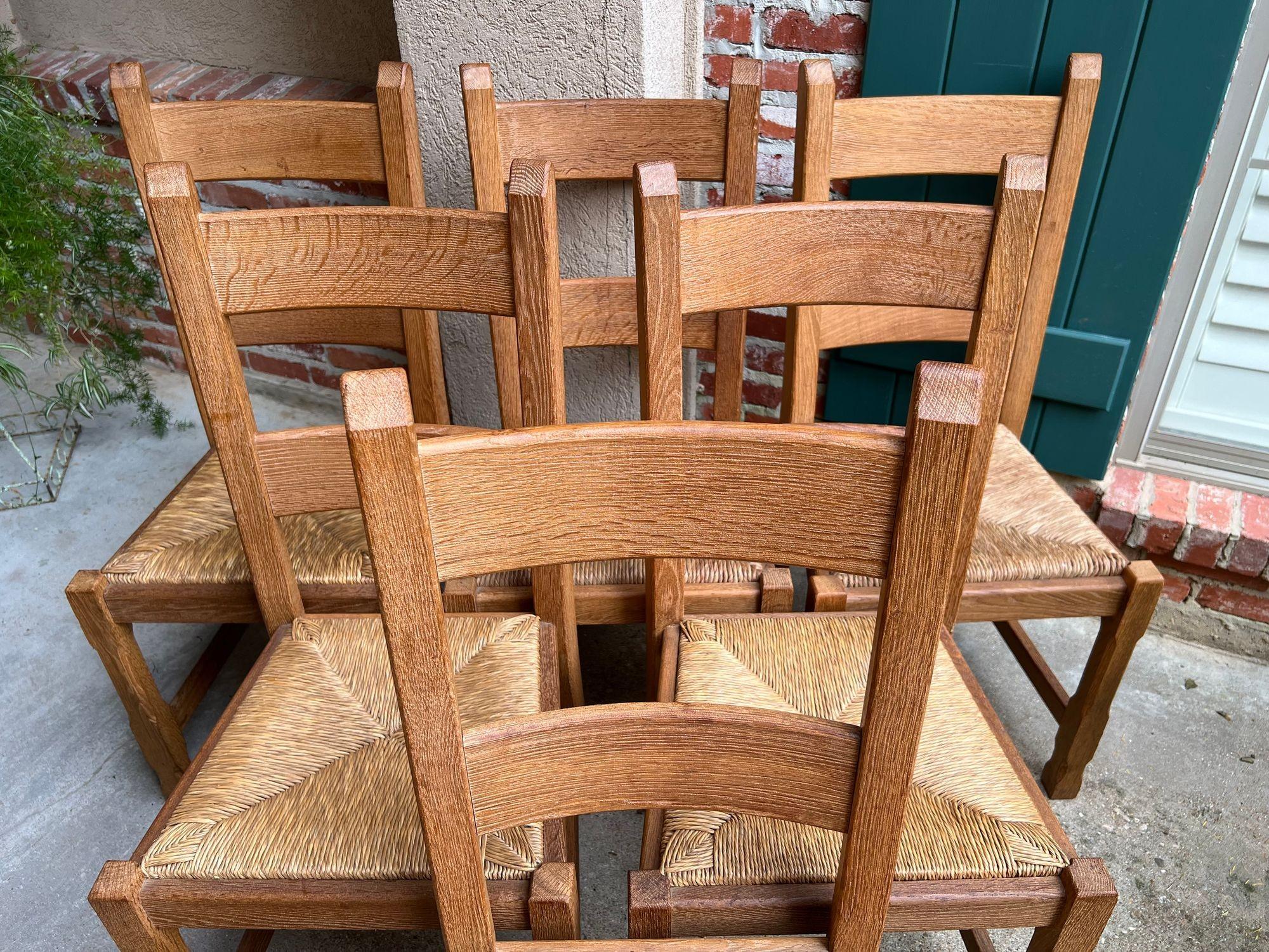 Français Set 6 Chaises de Salle à Manger Vintage By avec dossier en échelle Siège en jonc Chêne Country Farmhouse en vente