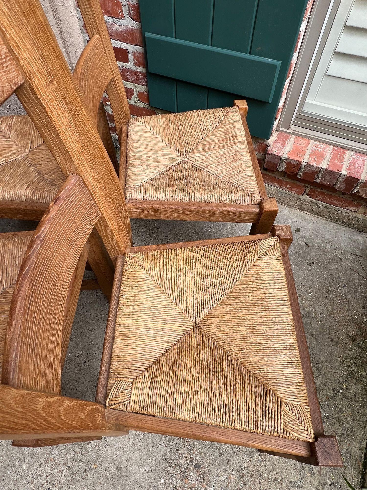 Set 6 Chaises de Salle à Manger Vintage By avec dossier en échelle Siège en jonc Chêne Country Farmhouse en vente 8