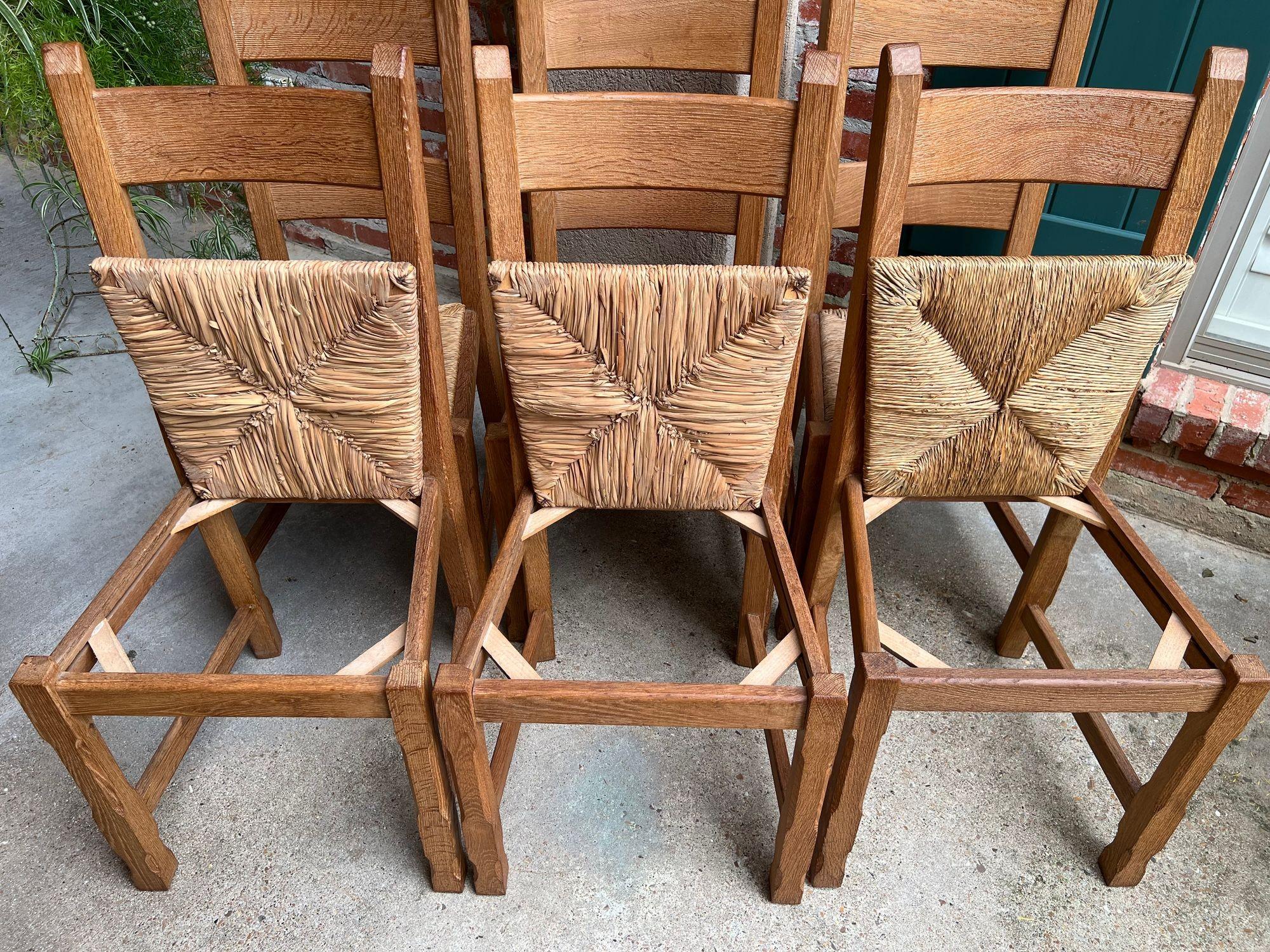 Set 6 Chaises de Salle à Manger Vintage By avec dossier en échelle Siège en jonc Chêne Country Farmhouse en vente 12