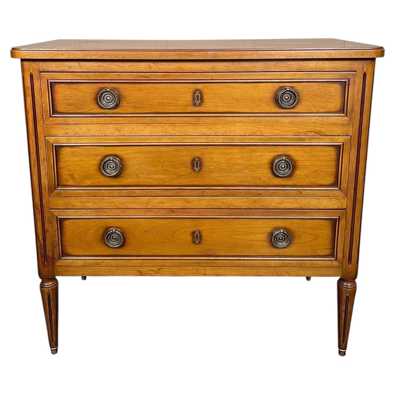 Antique French Commode Chest of Drawers Louis XVI Walnut Brass c1940 For Sale