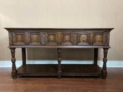 Antique English Dresser Base Sideboard Potboard Jacobean Carved Oak c1890