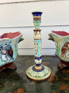 Antique English Wedgwood Majolica Candlestick Candle Holder Cinque Cento c1876