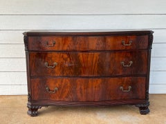 Antique Georgian Revival Chest of Drawers Flame Mahogany Serpentine Carved c1940