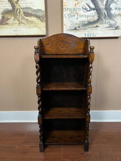 PETITE Antique English Bookcase Bookshelf Barley Twist Tiger Oak Display c1920