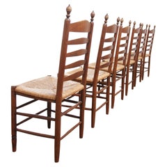 Set of 6 Old Dutch Ladder Back Oak - Rush Seat Dining Chairs