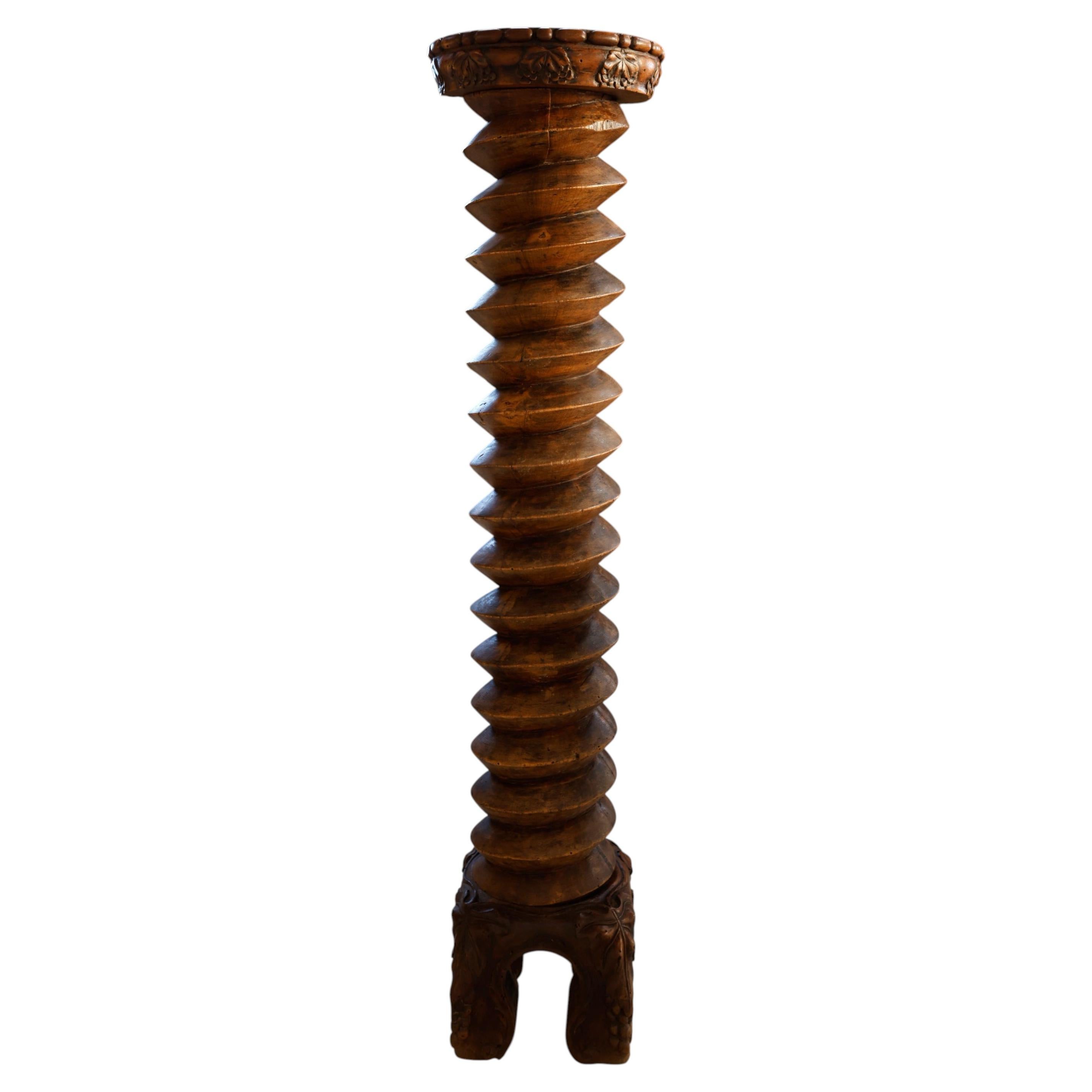 Late 19th-Century French Carved Wine Press Screw Pedestal