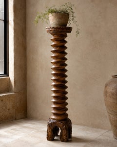 Late 19th-Century French Carved Wine Press Screw Pedestal