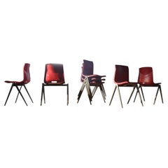 Set of 8 Galvanitas S22 Pyramid Stacking Chairs, Dutch Industrial, Red, c. 1970