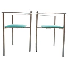 Pair of Belgo Chrom Postmodern Chrome Chairs, Memphis Style, Turquoise, 1980s
