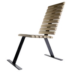 Sculptural Brutalist Rib Chair, Black Steel Spine and Beige Leatherette, 1980s