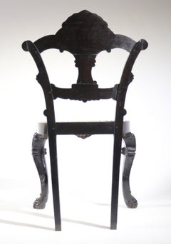 Set of 4 Anglo-Indian Carved Ebony Armorial Chairs, Galle, Ceylon, c. 1860