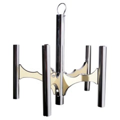 Gaetano Sciolari 5-Arm Chrome Chandelier, Italian Space Age, 1970s