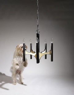 Gaetano Sciolari 5-Arm Chrome Chandelier, Italian Space Age, 1970s