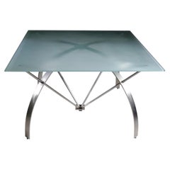 Belgo Chrom Glass and Brushed Steel Dining Table, Hollywood Regency, 1980s