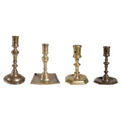 Collection of 4 Antique French and Spanish Candlesticks, 17th-18th Century