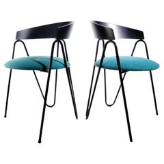 Pair of Postmodern Memphis Style Chairs, Black Steel and Turquoise, 1980s