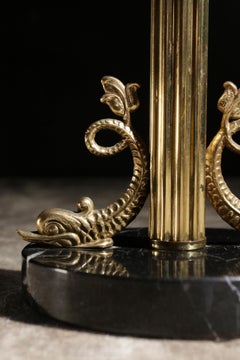 French Neoclassical Brass Dolphin Table Lamp on Black Marble, 1950s