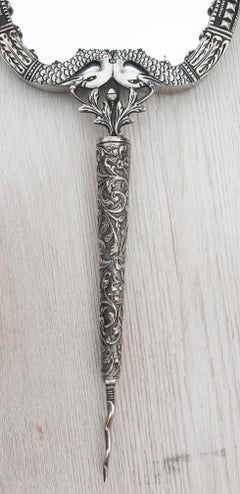 Dutch Silver Hand Mirror with Swans, Rococo Revival Style, Amsterdam 1956