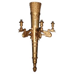 Empire Style Giltwood Torch Wall Sconce with Swans and Eagle, circa 1900
