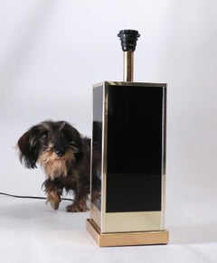 Hollywood Regency Brass and Black Table Lamp, Romeo Rega Style, 1980s