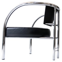 Postmodern Italian Tubular Chrome and Black Leather Armchair, 1980s