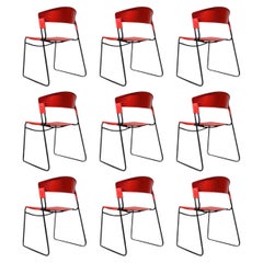 Set of 9 Red Stackable Chairs by Paolo Favaretto for Airborne, 1980s
