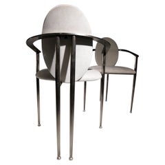 Belgo Chrom Hollywood Regency Steel Armchair, Grey Alcantara, 1980s