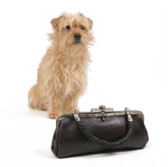 Art Deco Black Ribbed Leather Frame Handbag with Braided Handle, circa 1920