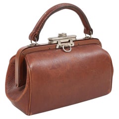 Art Deco Brown Leather Doctor's Style Frame Handbag, France, circa 1920