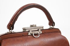 Art Deco Brown Leather Doctor's Style Frame Handbag, France, circa 1920