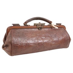 French Art Deco Croc-Embossed Leather Doctor's Bag with Key, circa 1920