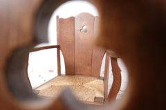Pair of Dutch Story Book Oak and Rush Armchairs with Pierced Backs, 1930s